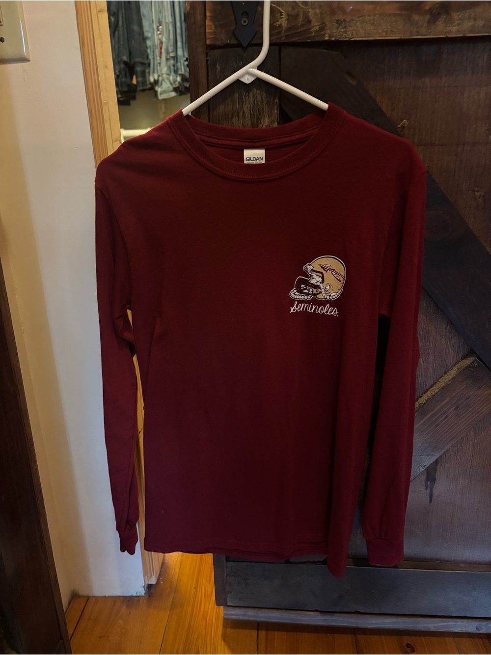 Gildan Maroon Long Sleeve Tee with Seminoles Helmet Graphic